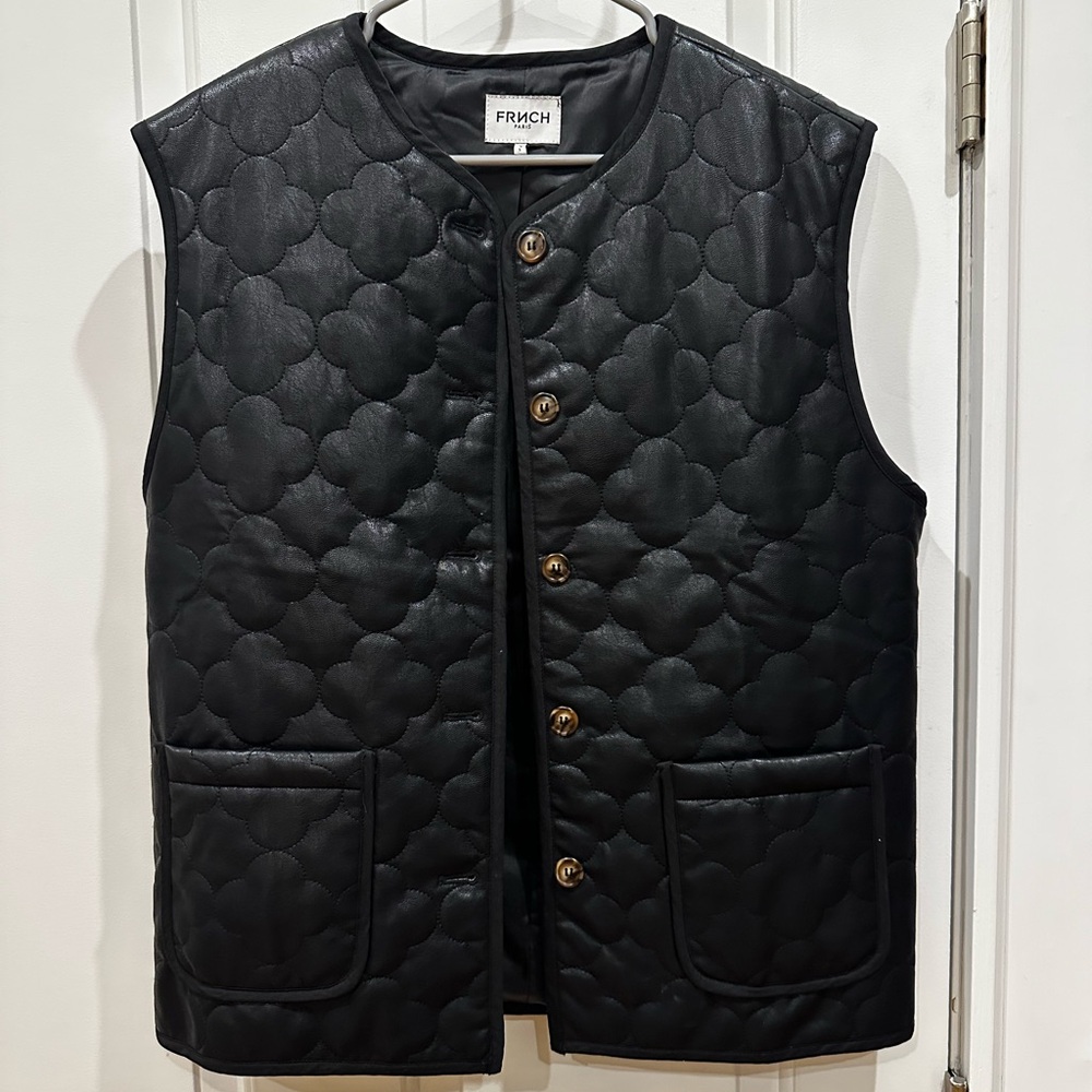 NEW Anthropologie FRNCH Paris Gisette Faux Leather Quilted Vest.